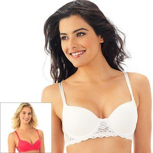 34C Set of 2 Lily of France NEW Push-Up Underwire Bras 2179541 Hot Pink & Ivory